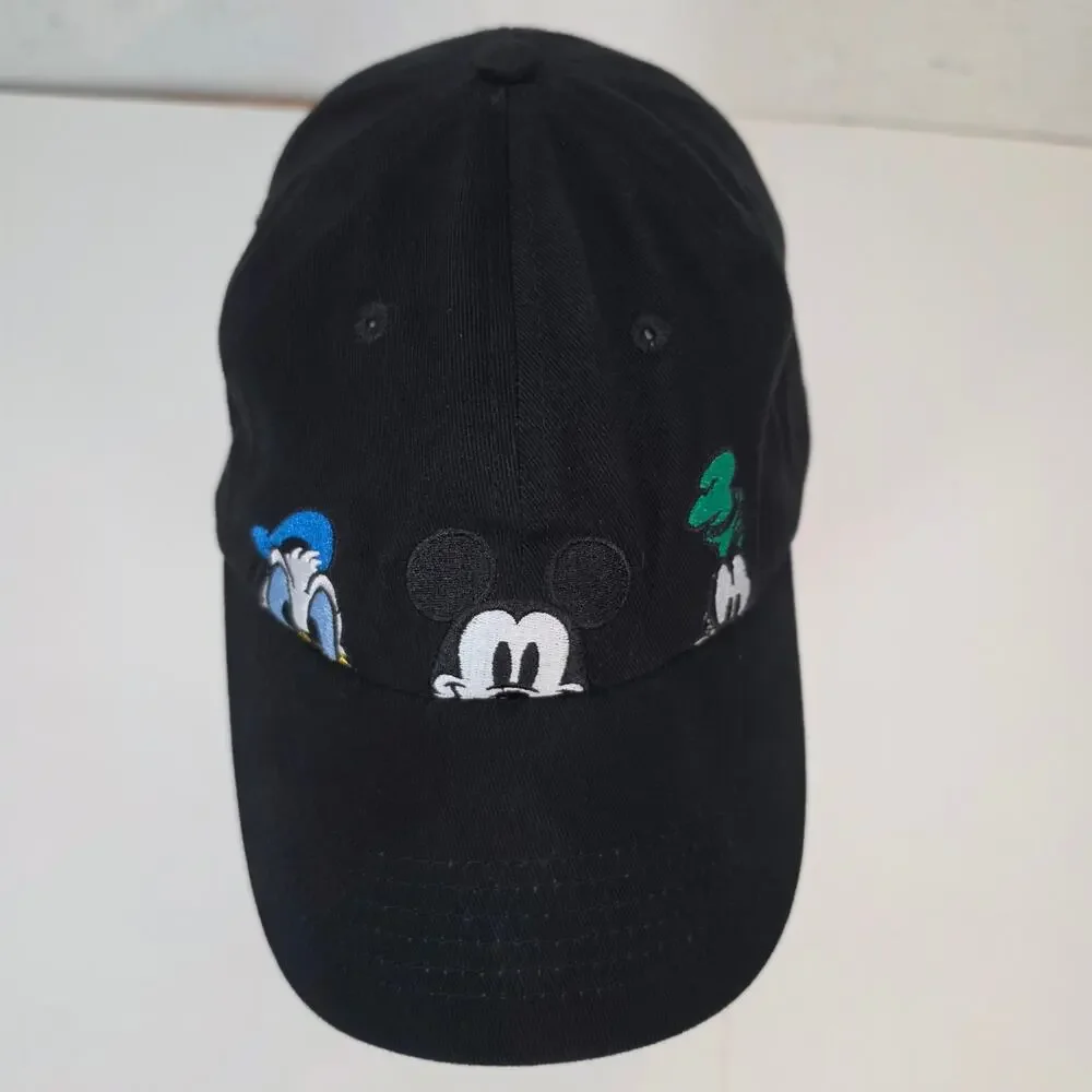 Disney Mickey & Friends Dad Hat Black Mickey Donald Goofy Adjustable Strap Cap